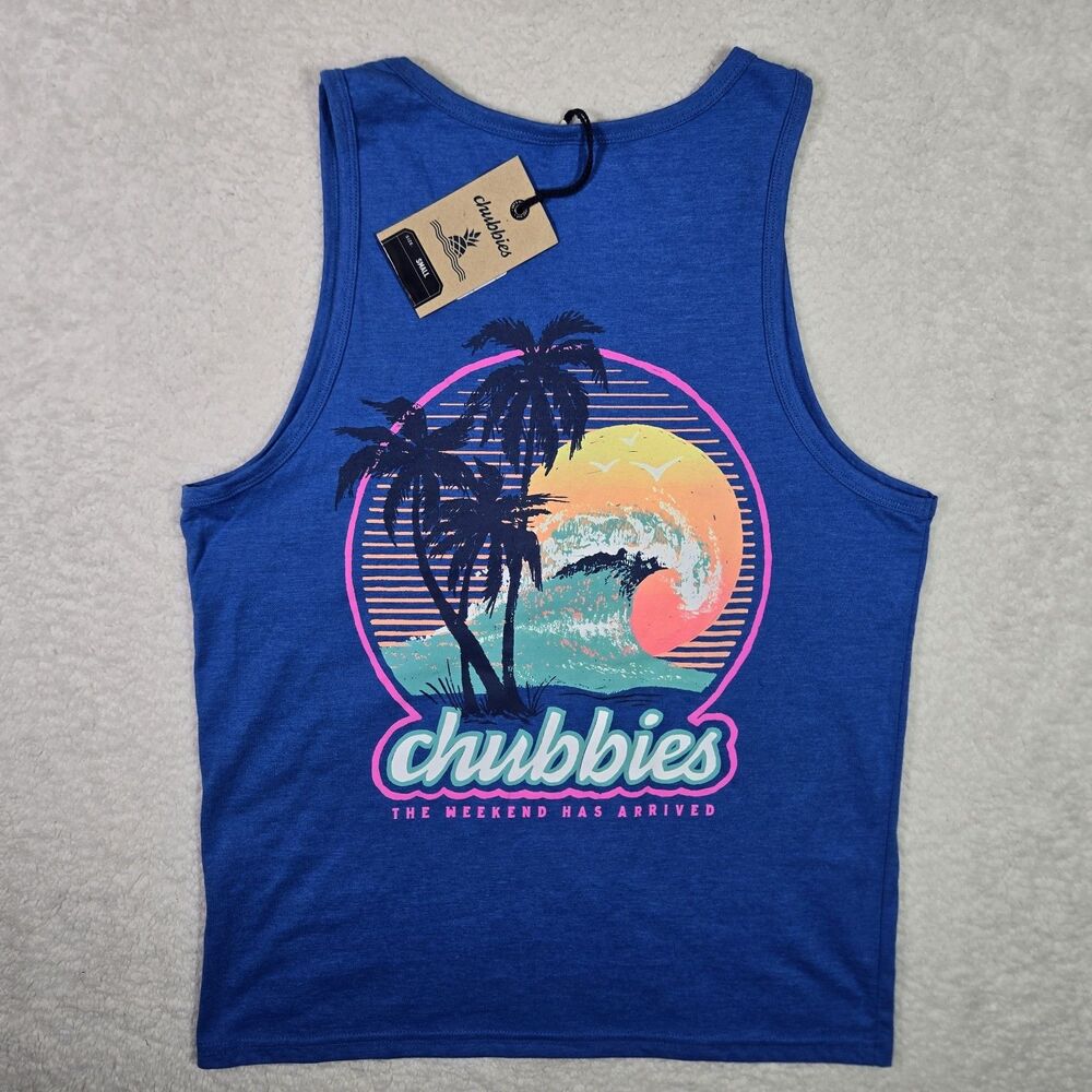 NEW Chubbies‎ Sleeveless Shirt Tank Top Mens Small Blue The Giant Wave S